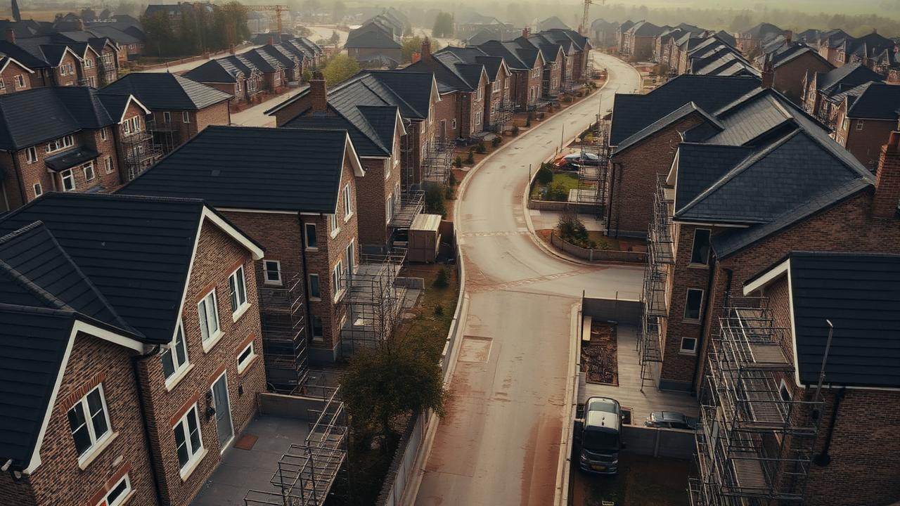 Aerial view of a residential development under construction